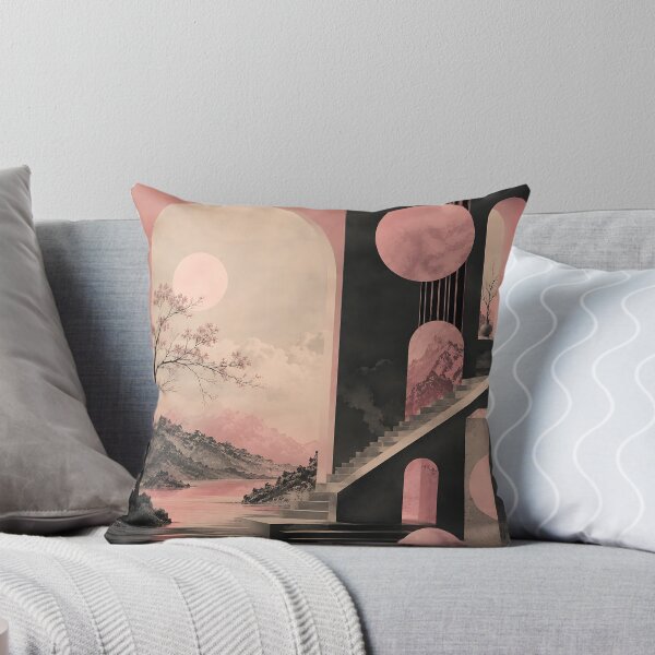 Item preview, Japanese Ink Art Meets Bauhaus — Pink Moon Cherry Blossom Geometric Print designed and sold by Aureva Arts Shop.