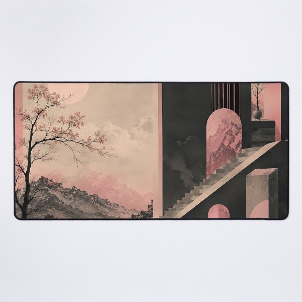 Item preview, Japanese Ink Art Meets Bauhaus — Pink Moon Cherry Blossom Geometric Print designed and sold by Aureva Arts Shop.