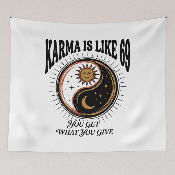 Item preview, Karma Is Like 69 Cheeky Funny Quote Retro Adult Meme Design designed and sold by get55shirt.
