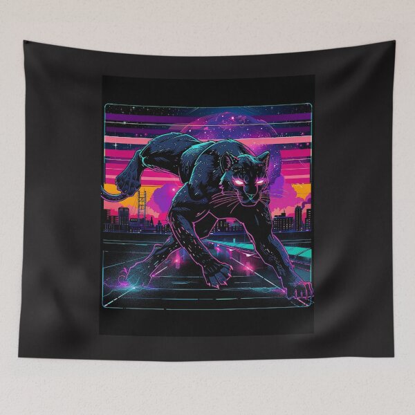 Item preview, panther in the neon shadows – retro stealth poster designed and sold by RetroWaveArtCo.