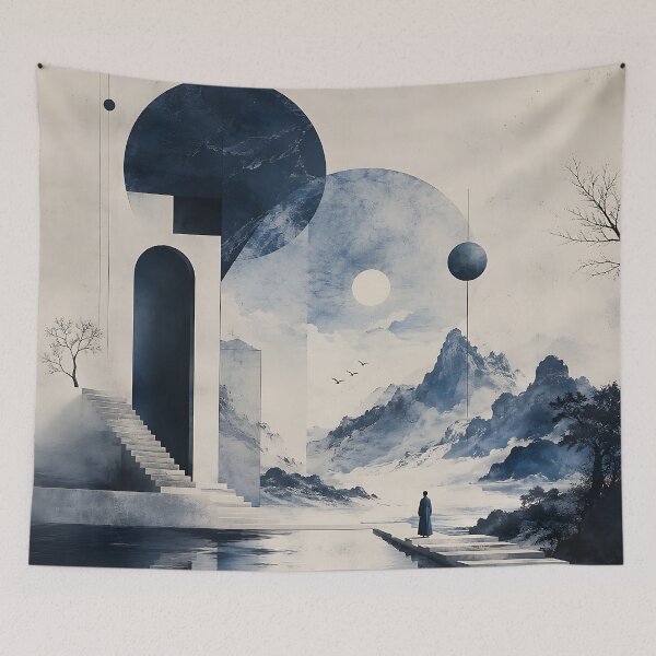 Item preview, Zen Solitude — Abstract Geometric Chinese Landscape Art designed and sold by Aureva Arts Shop.