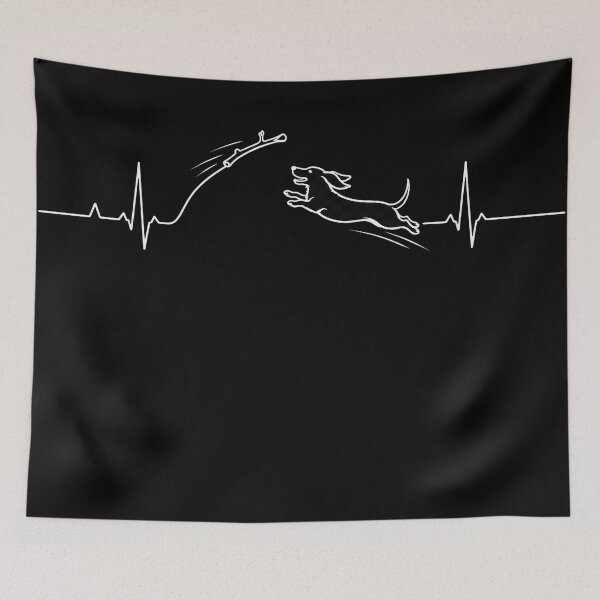 Item preview, ❤️ HEARTBEAT COLLECITON ❤️ - Heartbeat Dog - Joyful dog chasing heartbeat arc - Dachshund - for darker backgrounds designed and sold by WheelieGdArt.