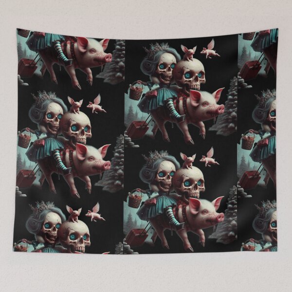 Item preview, Gothic Skull Queen Traveling on Pig Winter Horror Art designed and sold by LujziWorld.