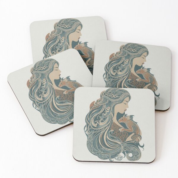 Item preview, Celtic Dragon Goddess Art Nouveau Baby Dragon Familiar Tags designed and sold by ExpressoJungle.