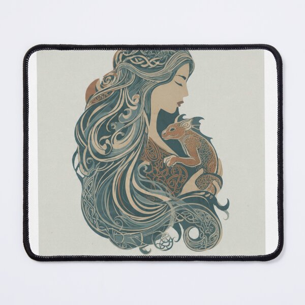 Item preview, Celtic Dragon Goddess Art Nouveau Baby Dragon Familiar Tags designed and sold by ExpressoJungle.