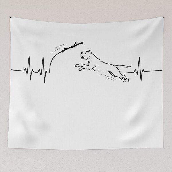 Item preview, ❤️ HEARTBEAT COLLECITON ❤️ - Heartbeat Dog - Joyful dog chasing heartbeat arc - Dogo Argentino designed and sold by WheelieGdArt.