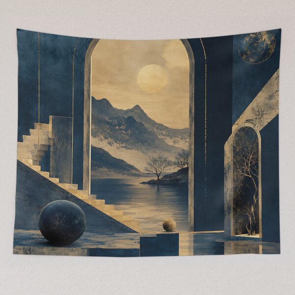 Item preview, Surreal Moonlit Archway — Dark Academia Fantasy Landscape Art designed and sold by Aureva Arts Shop.