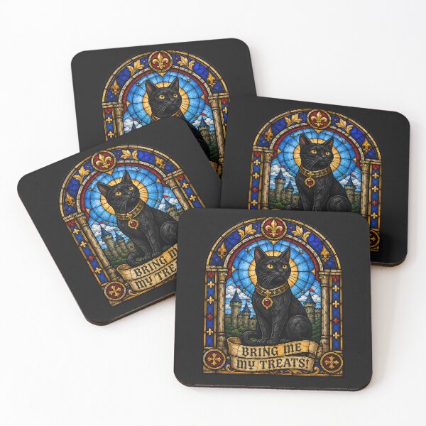 Item preview, Bring Me My Treats | Medieval Stained Glass Black Cat | Gothic Cat Art designed and sold by Genius Geek.