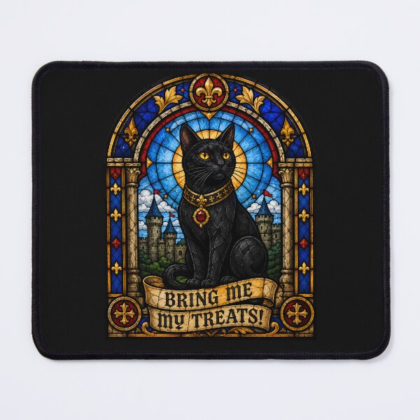 Item preview, Bring Me My Treats | Medieval Stained Glass Black Cat | Gothic Cat Art designed and sold by Genius Geek.
