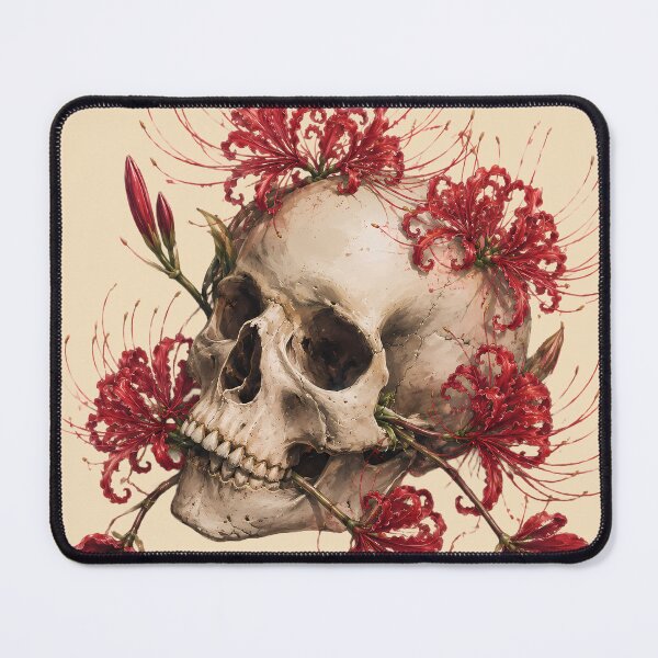Item preview, Illustration of a human skull with red spider lilies designed and sold by TommyDraws-5-.