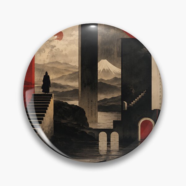 Item preview, Japanese Surrealist Art — Dark Red Moon Mount Fuji Architecture designed and sold by Aureva Arts Shop.