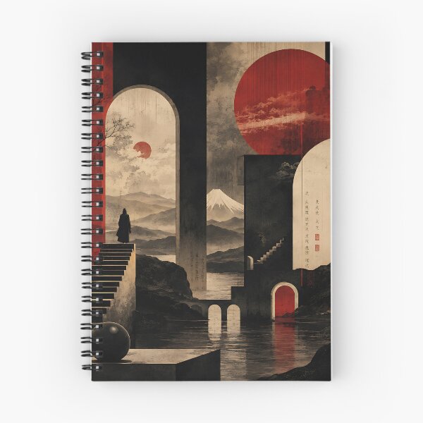 Item preview, Japanese Surrealist Art — Dark Red Moon Mount Fuji Architecture designed and sold by Aureva Arts Shop.