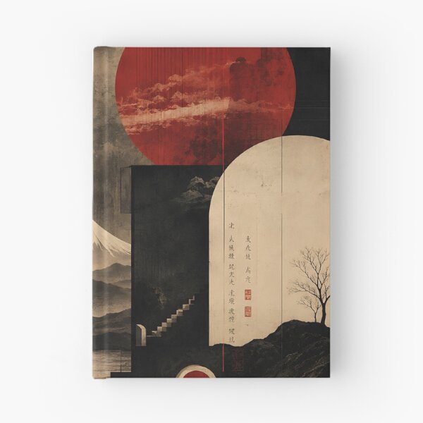 Item preview, Japanese Surrealist Art — Dark Red Moon Mount Fuji Architecture designed and sold by Aureva Arts Shop.