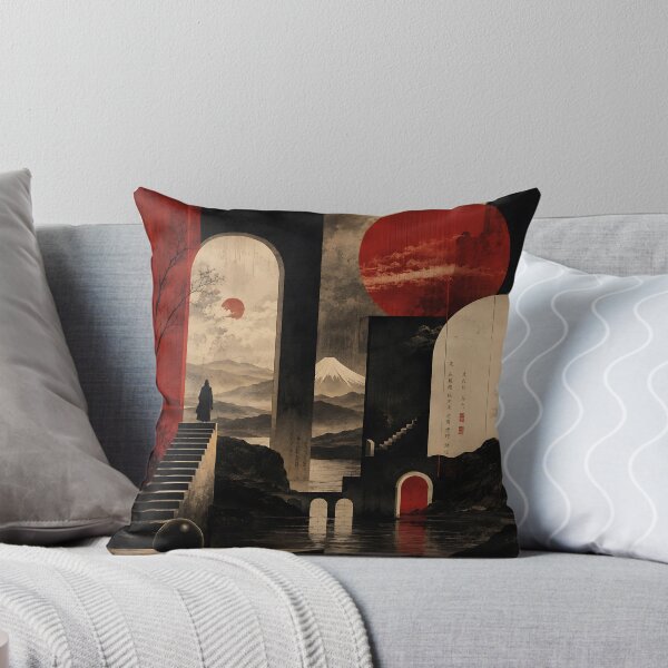Item preview, Japanese Surrealist Art — Dark Red Moon Mount Fuji Architecture designed and sold by Aureva Arts Shop.