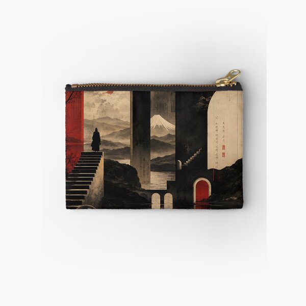 Item preview, Japanese Surrealist Art — Dark Red Moon Mount Fuji Architecture designed and sold by Aureva Arts Shop.