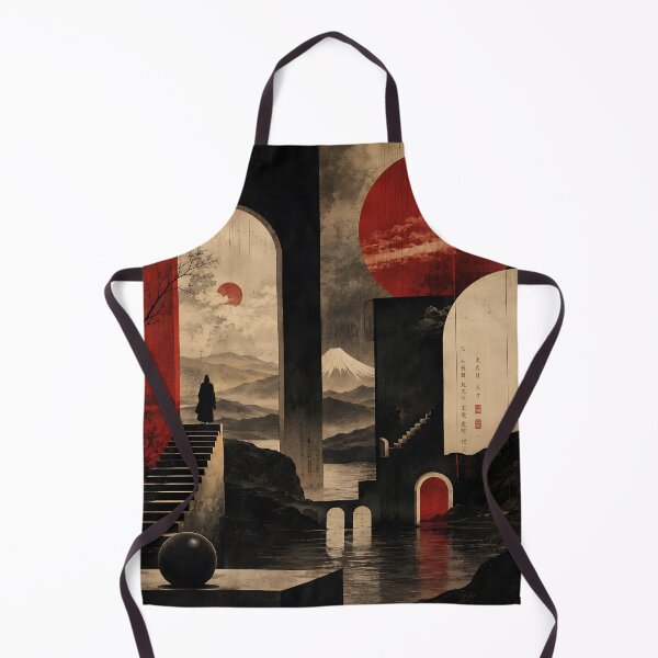 Item preview, Japanese Surrealist Art — Dark Red Moon Mount Fuji Architecture designed and sold by Aureva Arts Shop.