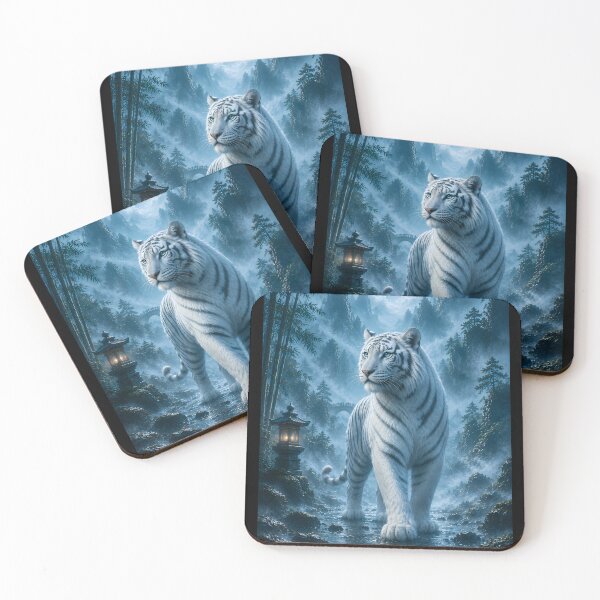 Item preview, White Tiger in Moonlit Forest | Fantasy Wildlife Art designed and sold by ManJiangHong.
