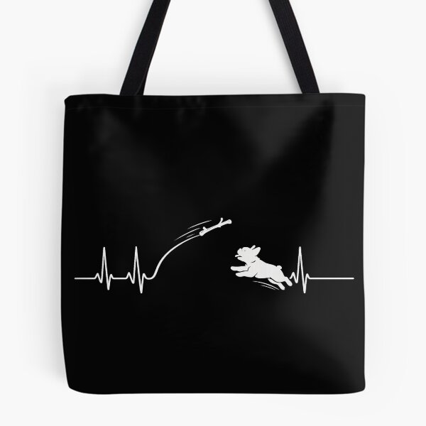 Item preview, ❤️ HEARTBEAT COLLECITON ❤️ - Heartbeat Dog - Joyful dog chasing heartbeat arc - French Bulldog - for darker backgrounds designed and sold by WheelieGdArt.
