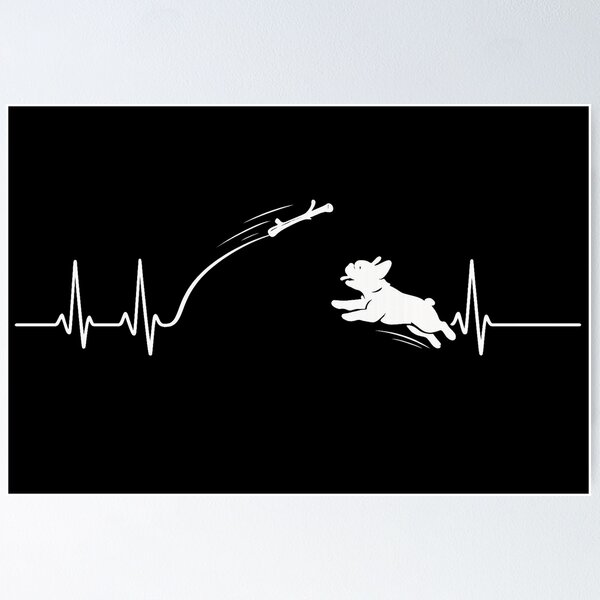Item preview, ❤️ HEARTBEAT COLLECITON ❤️ - Heartbeat Dog - Joyful dog chasing heartbeat arc - French Bulldog - for darker backgrounds designed and sold by WheelieGdArt.