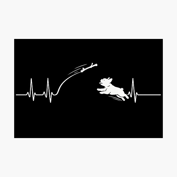 Item preview, ❤️ HEARTBEAT COLLECITON ❤️ - Heartbeat Dog - Joyful dog chasing heartbeat arc - French Bulldog - for darker backgrounds designed and sold by WheelieGdArt.