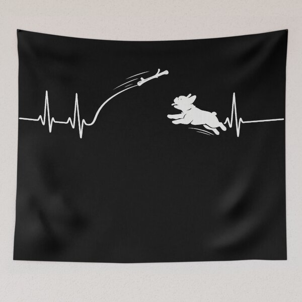 Item preview, ❤️ HEARTBEAT COLLECITON ❤️ - Heartbeat Dog - Joyful dog chasing heartbeat arc - French Bulldog - for darker backgrounds designed and sold by WheelieGdArt.