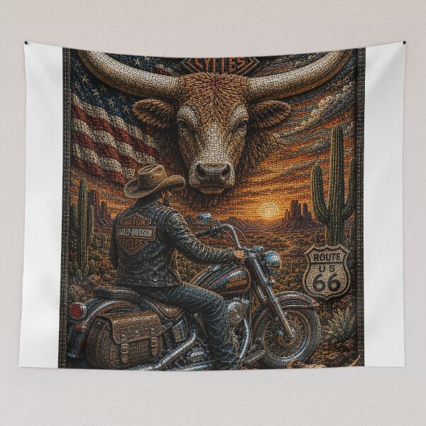 Item preview, Harley-Davidson Longhorn Outlaw – Ultra 3D Micro Mosaic Western Biker Art designed and sold by JcAbstractArt.