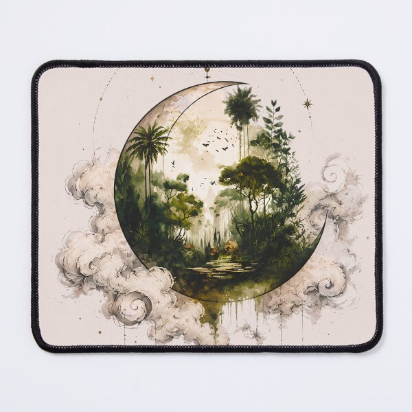 Item preview, Crescent-shaped tropical rainforest illustration with starry elements designed and sold by TommyDraws-5-.