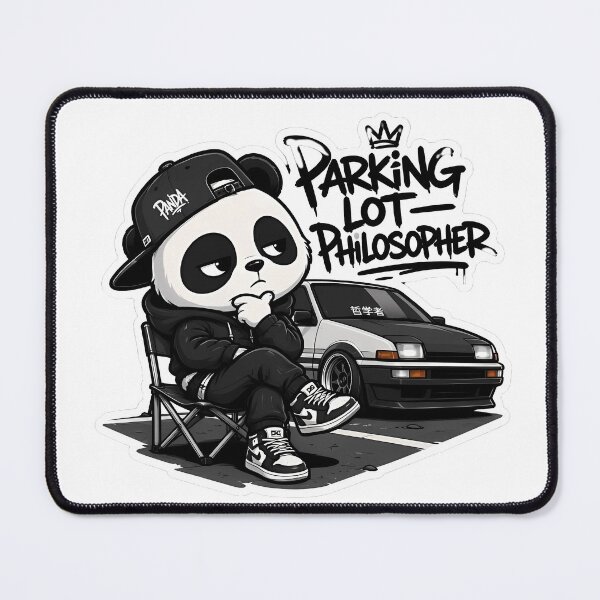 Item preview, Parking Lot Philosopher Panda – Car Meet Cartoon Mascot Sticker designed and sold by Aesthicer.