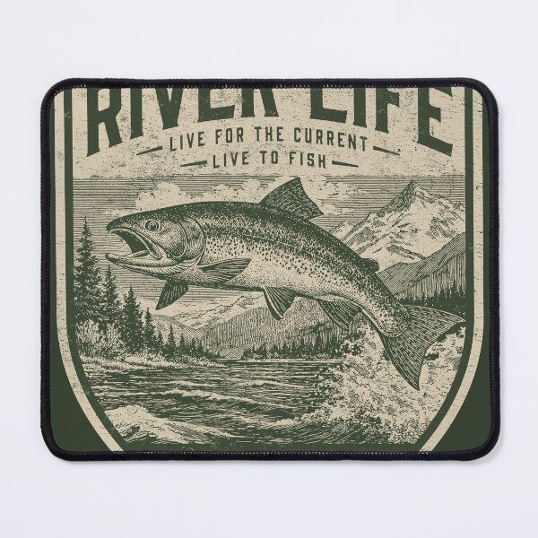 Item preview, Vintage Rainbow Trout Fishing Shirt | Live by the Current | River Life Badge designed and sold by CrimsonLizard.