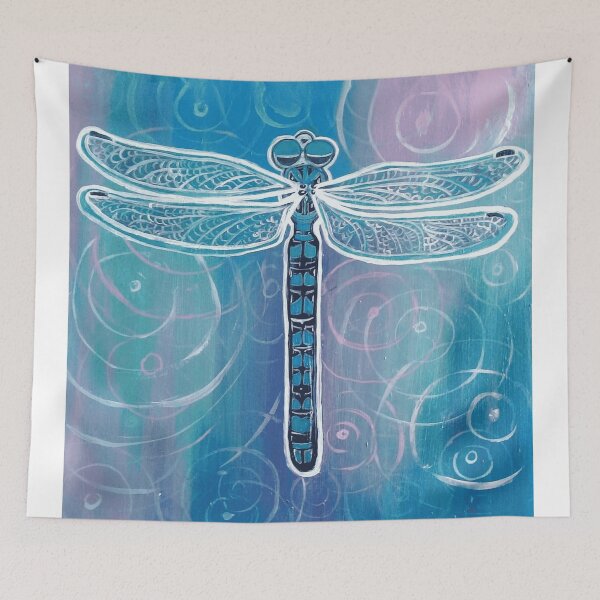 Item preview, Detailed Blue Dragonfly Acrylic Painting On Swirling Ripple Background designed and sold by AstroOceania.