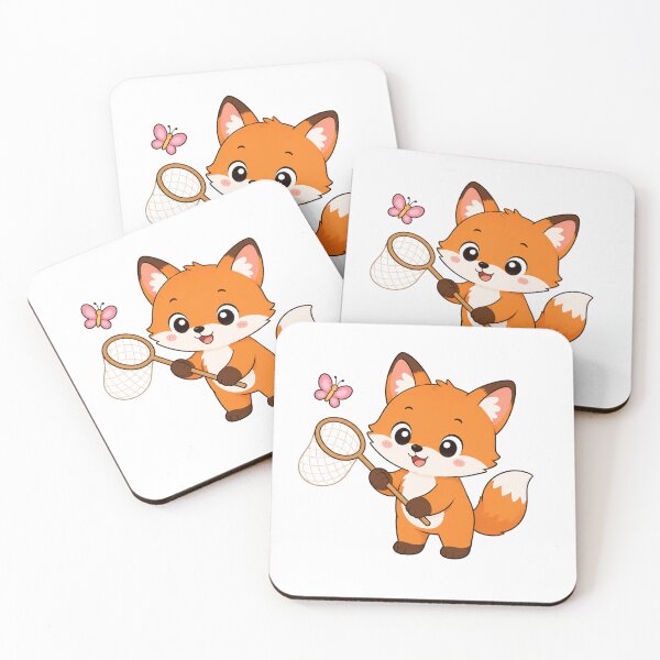 Item preview, Cute Fox with Butterfly Net Kawaii Cartoon Nature Design designed and sold by Seculinator.