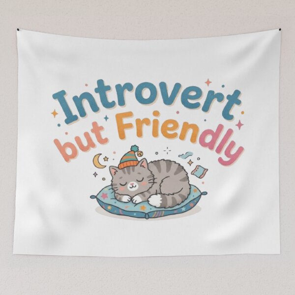Item preview, Introvert But Friendly T-Shirt | Cute Sleepy Cat | Funny Introvert Quote designed and sold by Faisal  Shah.