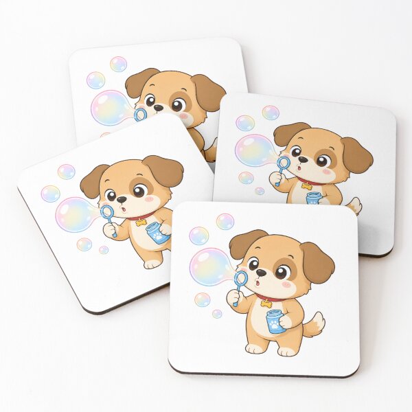Aperçu de l'œuvre Cute Puppy Blowing Soap Bubbles Kawaii Cartoon Playful Design créée et vendue par Seculinator.