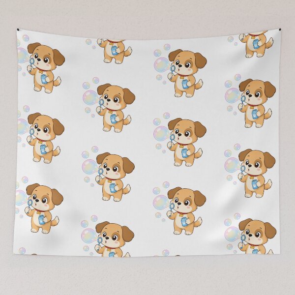 Item preview, Cute Puppy Blowing Soap Bubbles Kawaii Cartoon Playful Design designed and sold by Seculinator.