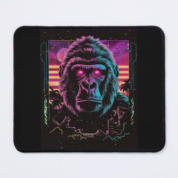 Item preview, gorilla guarding the neon jungle designed and sold by RetroWaveArtCo.