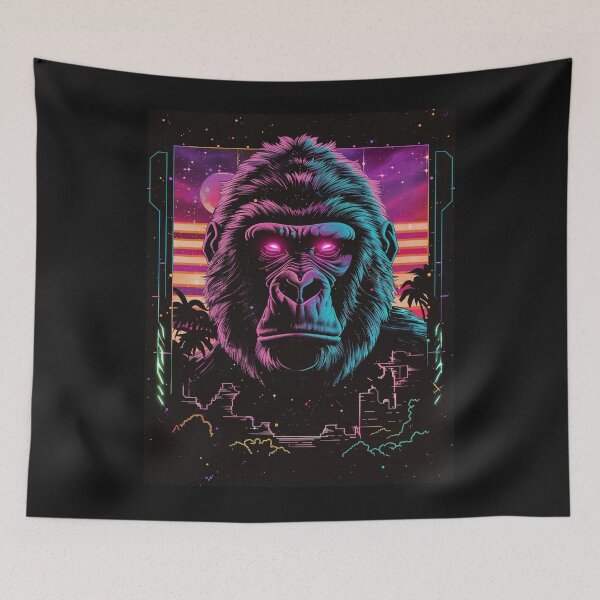 Item preview, gorilla guarding the neon jungle designed and sold by RetroWaveArtCo.