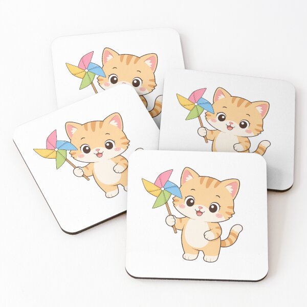 Item preview, Cute Cat Holding Pinwheel Kawaii Cartoon Spring Design designed and sold by Seculinator.