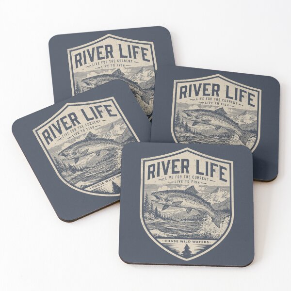 Item preview, Vintage Rainbow Trout Fishing Shirt | Live for the Current | River Life Badge Navy designed and sold by CrimsonLizard.