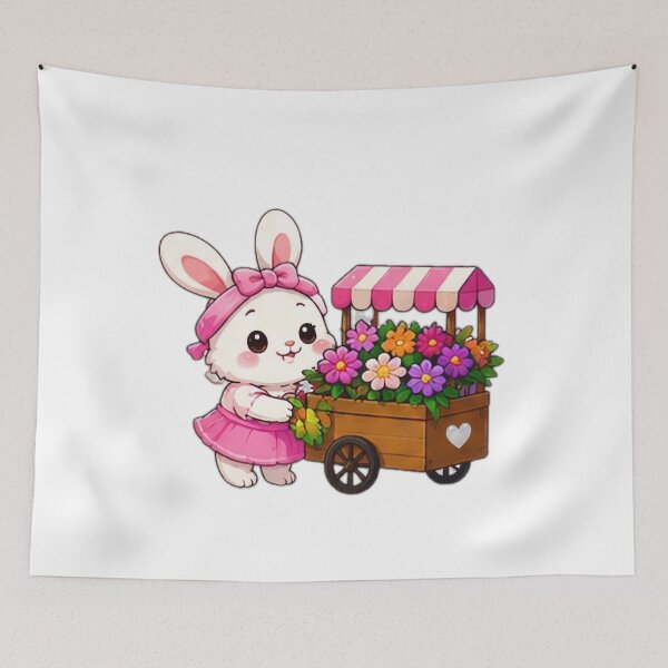 Item preview, Cute Bunny Flower Cart Kawaii Sticker designed and sold by DailyDoodlesBySumbul.