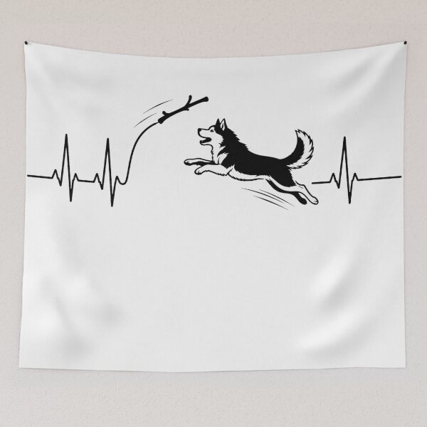 Item preview, ❤️ HEARTBEAT COLLECITON ❤️ - Heartbeat Dog - Joyful dog chasing heartbeat arc - Siberian Husky designed and sold by WheelieGdArt.