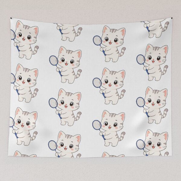 Item preview, Cute Cat Holding Badminton Racket Kawaii Cartoon Sports Design designed and sold by Seculinator.