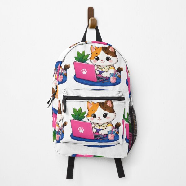 Item preview, Cute Kawaii Cat Working on Laptop designed and sold by DailyDoodlesBySumbul.
