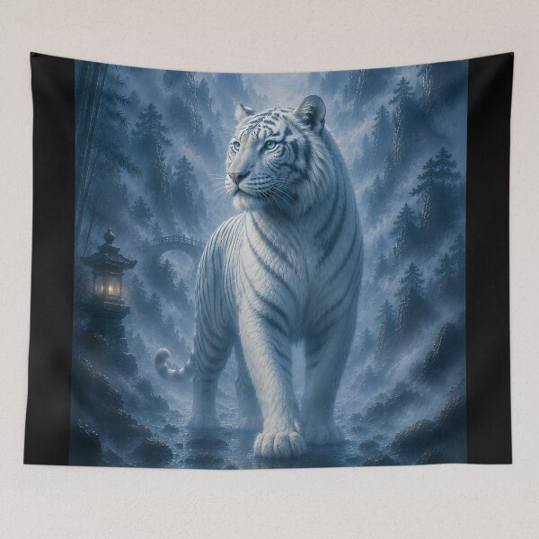 Item preview, White Tiger in Moonlit Forest | Fantasy Wildlife Art designed and sold by ManJiangHong.