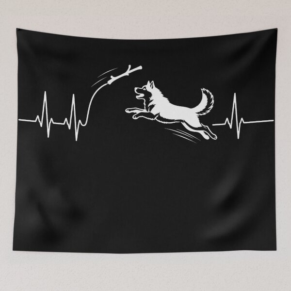 Item preview, ❤️ HEARTBEAT COLLECITON ❤️ - Heartbeat Dog - Joyful dog chasing heartbeat arc - Siberian Husky - for darker backgrounds designed and sold by WheelieGdArt.