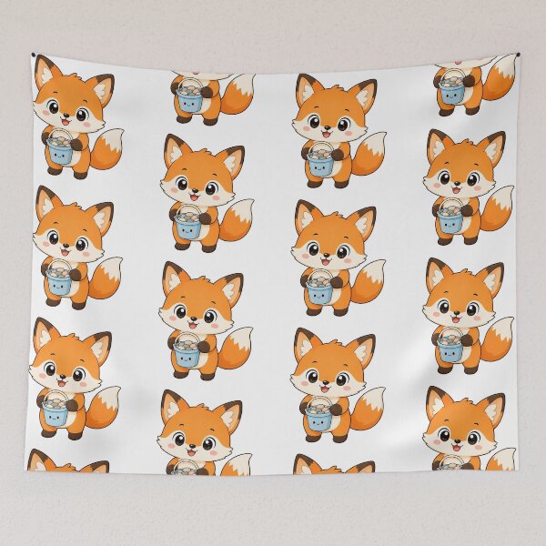Item preview, Cute Fox Holding Pebble Bucket Kawaii Cartoon Beach Design designed and sold by Seculinator.