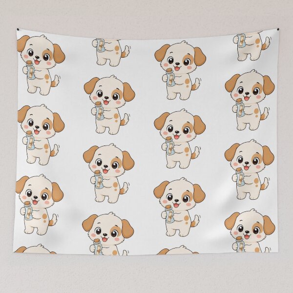 Item preview, Cute Puppy Holding Message in a Bottle Kawaii Cartoon Beach Design designed and sold by Seculinator.