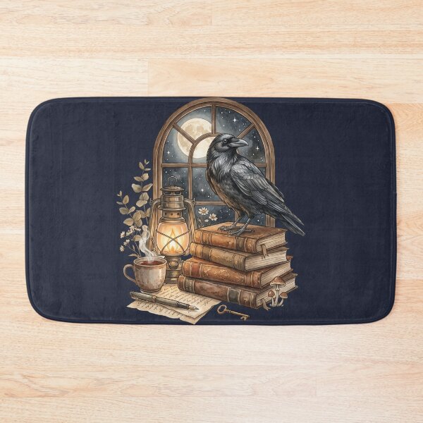 Item preview, Moonlit Raven on Vintage Books | Dark Academia Library Watercolor Illustration designed and sold by Whimwick.