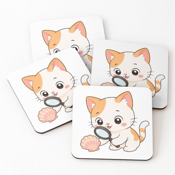 Item preview, Cute Cat Exploring Seashell with Magnifying Glass Kawaii Beach Design designed and sold by Seculinator.
