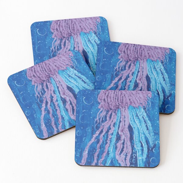 Item preview, Pink Portuguese Man O War Jellyfish Oil Painting In Deep Blue Ocean designed and sold by AstroOceania.