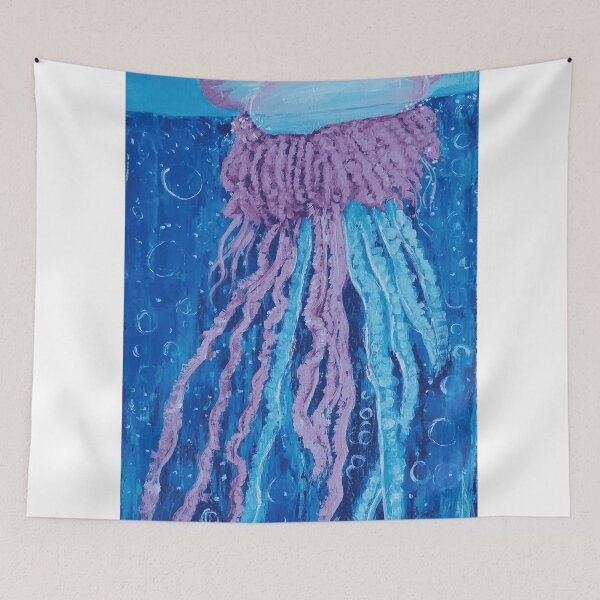 Item preview, Pink Portuguese Man O War Jellyfish Oil Painting In Deep Blue Ocean designed and sold by AstroOceania.